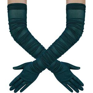 Women's Peacock Stretchy Tulle Spandex Mesh Sheer Satin Long Gloves Party Prom